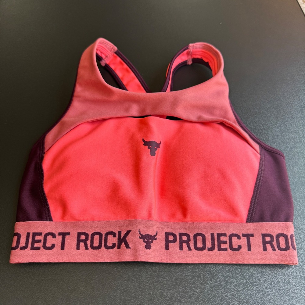 Under Armour Womens Sports Bra S Pink Project Rock Crossback Athletic Gym
